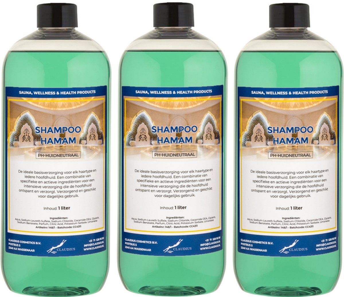 Shampoo Hamam 1 liter met dop - set van 3 stuks - voordeelverpakking - haarverzorging
