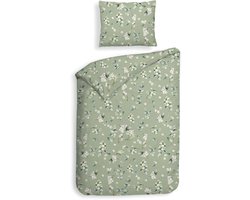 Heckettlane Dekbedovertrek Ciro - Bedlinnen met Bladeren print - 140x200-220 cm - Groen - Dekbedovertrek van 100% Katoen-Flanel