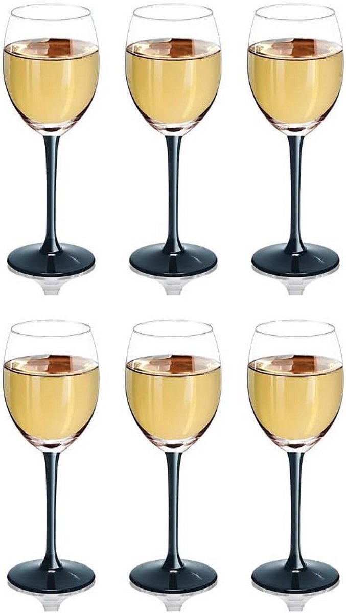 Set van 6 Rode Wijnglazen met Zwarte Steel - 330ml Elegante Drinkglazen