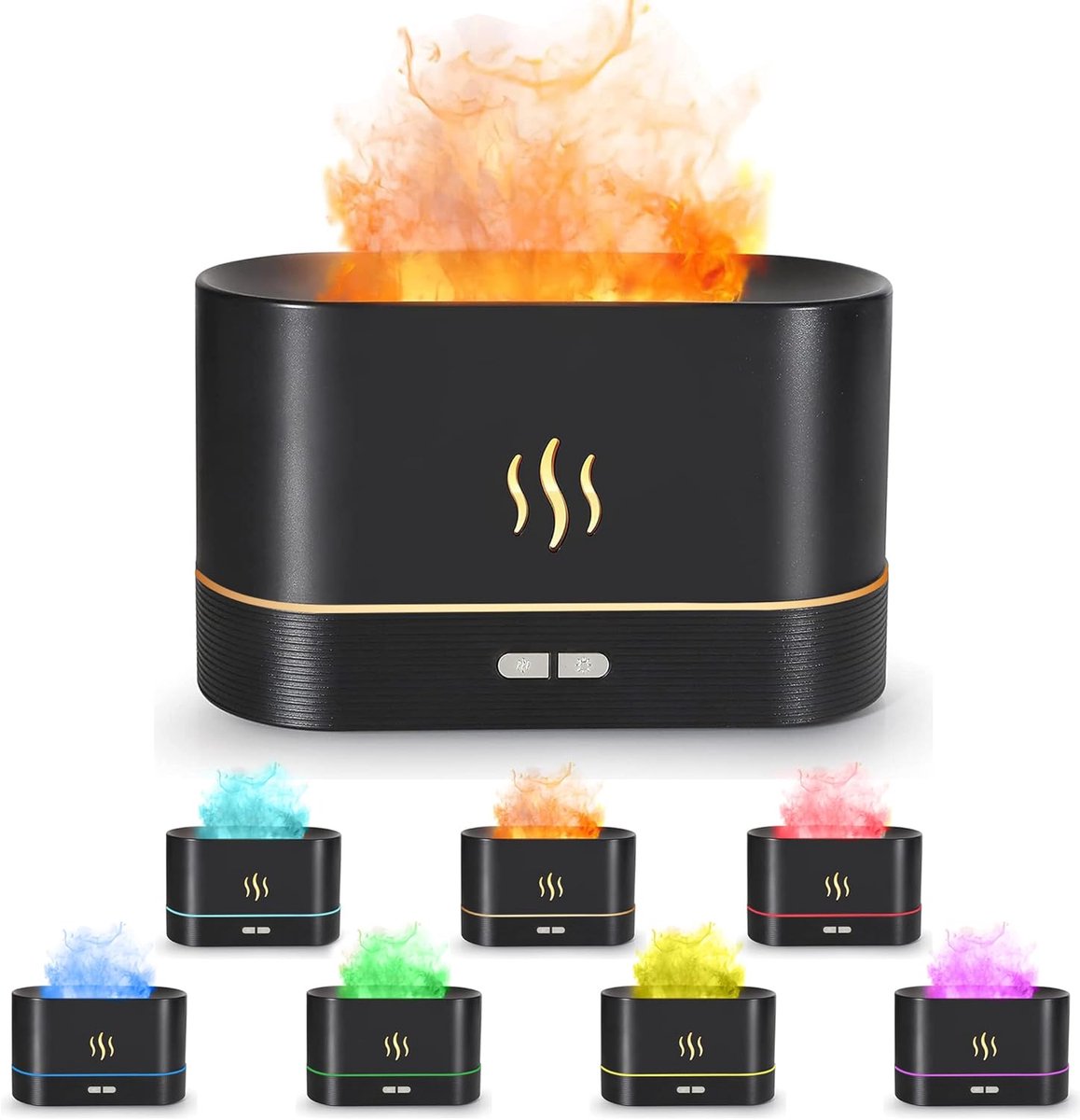 Aroma Diffuser Vlam Effect voor Etherische Olie | Mini Luchtbevochtiger | 7 Vlamkleuren | Sfeerlamp & Nachtlampje | Fluisterstil 30 dB | Zwart