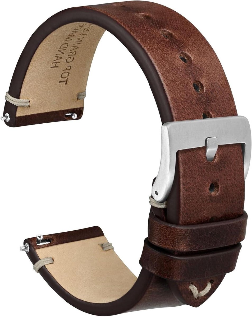 Cosensi - Lederen Horlogebanden in Militaire Stijl voor Heren en Dames, 18mm 20mm 22mm - Top Grain Leder, Snelle Bevestiging