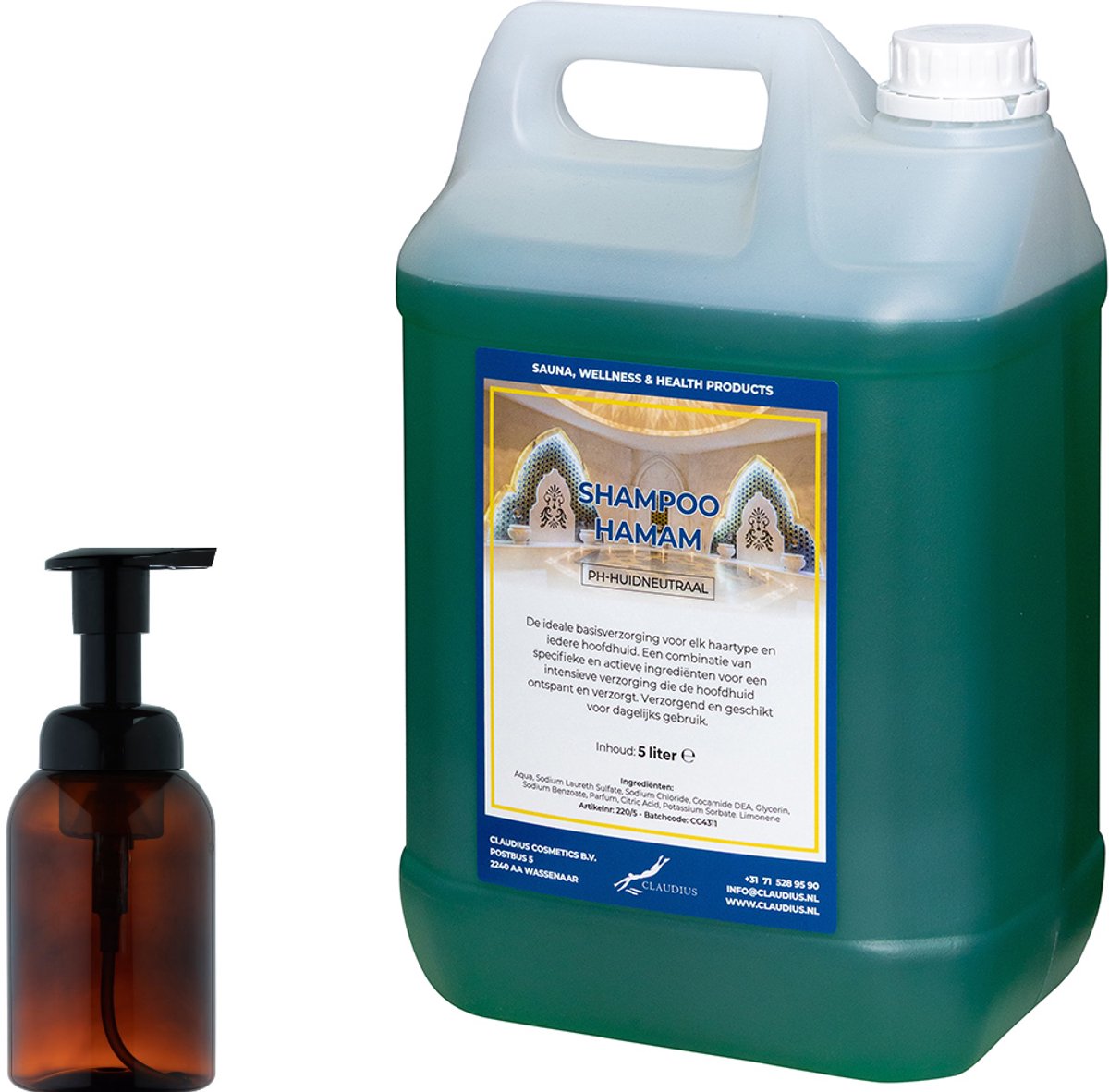 Shampoo Hamam 300 ml - zeepdispenser amber bruin met pomp + 5 liter - haarverzorging