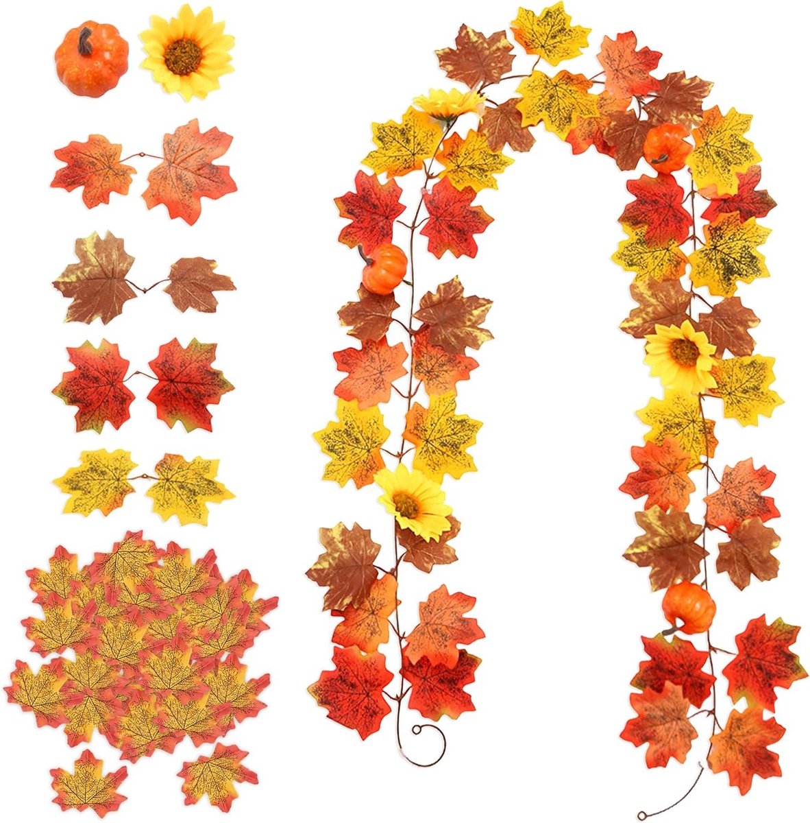 Herfstslinger met Esdoornbladeren - Kunstmatige Herfstdecoratie - 200 cm lang - Inclusief 50 kunstbladeren en 2 haken - Voor Bruiloften, Thanksgiving, Halloween