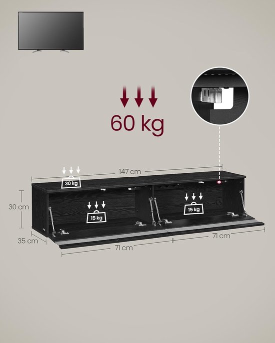 VASAGLE Kailyn Kollektion - TV-Schrank mit LED-Beleuchtung, Fernsehtisch, TV-ständer für