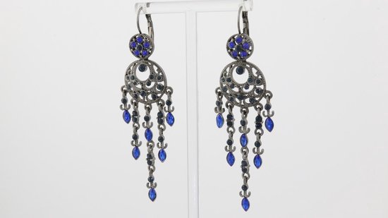 Behave - Oorhangers met blauwe stenen - Vintage stijl - 8 cm