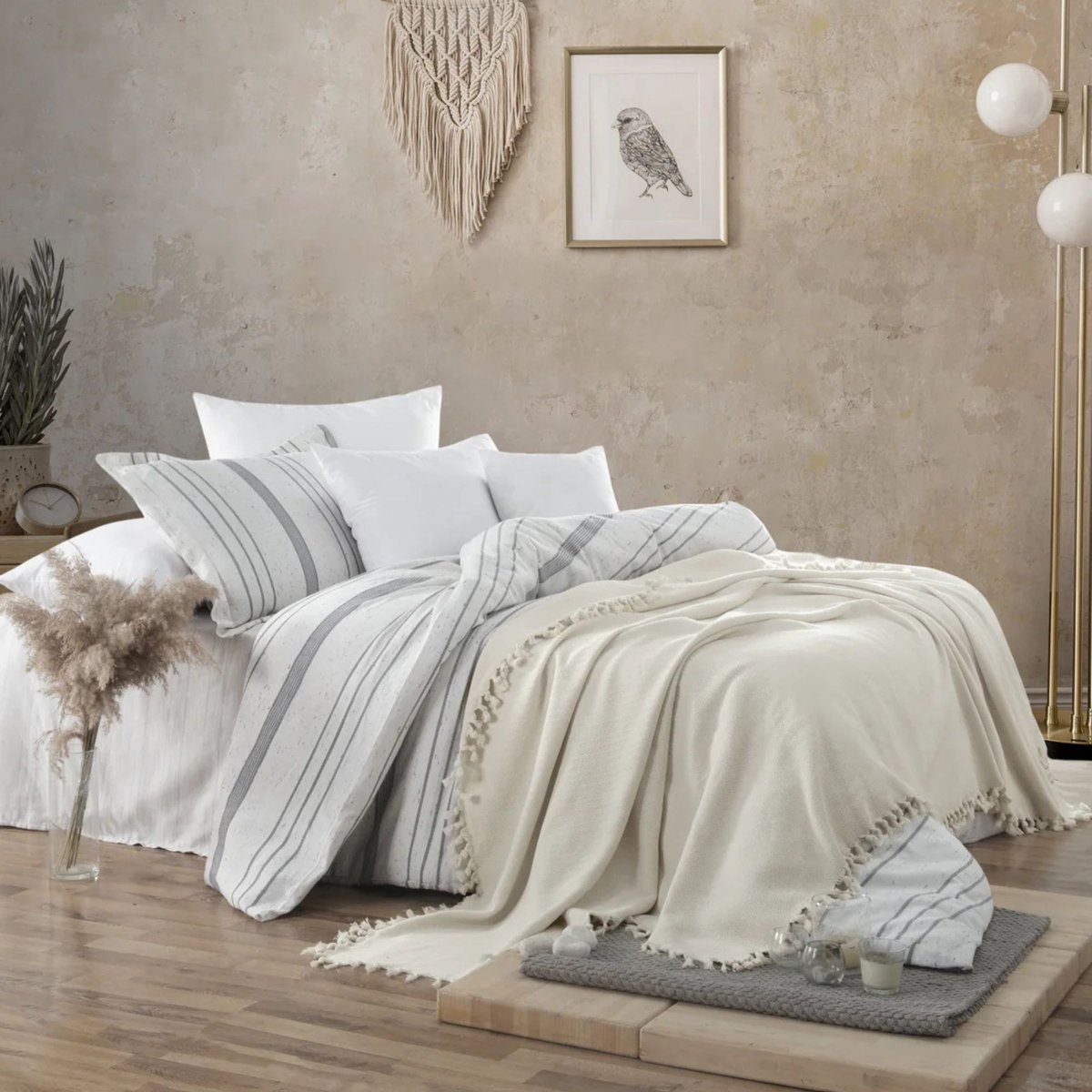 Trimita Duru - 100% Katoenen Sprei - Plaid Katoen - Fair Trade - 200x240 cm - Cream