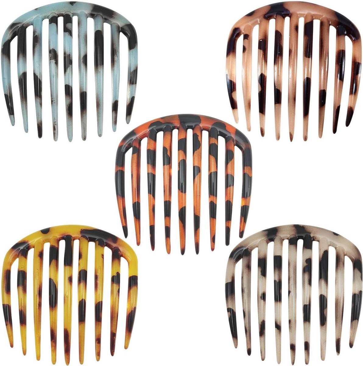 Cosensi - Set van 5 luipaardprint kapselaccessoires kammen met retro design.