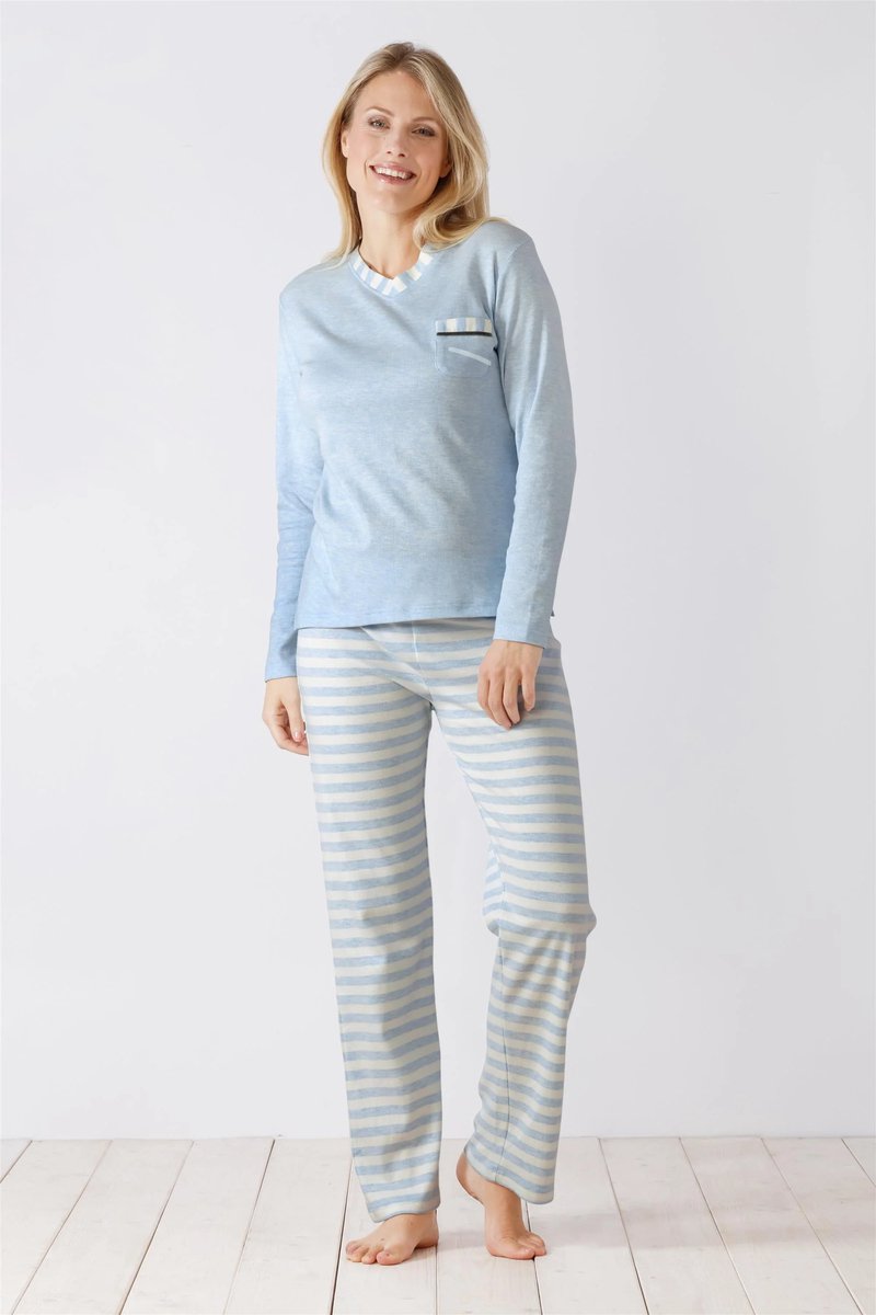 Hajo Dames pyjama - Katoen interlock - Lichtblauw