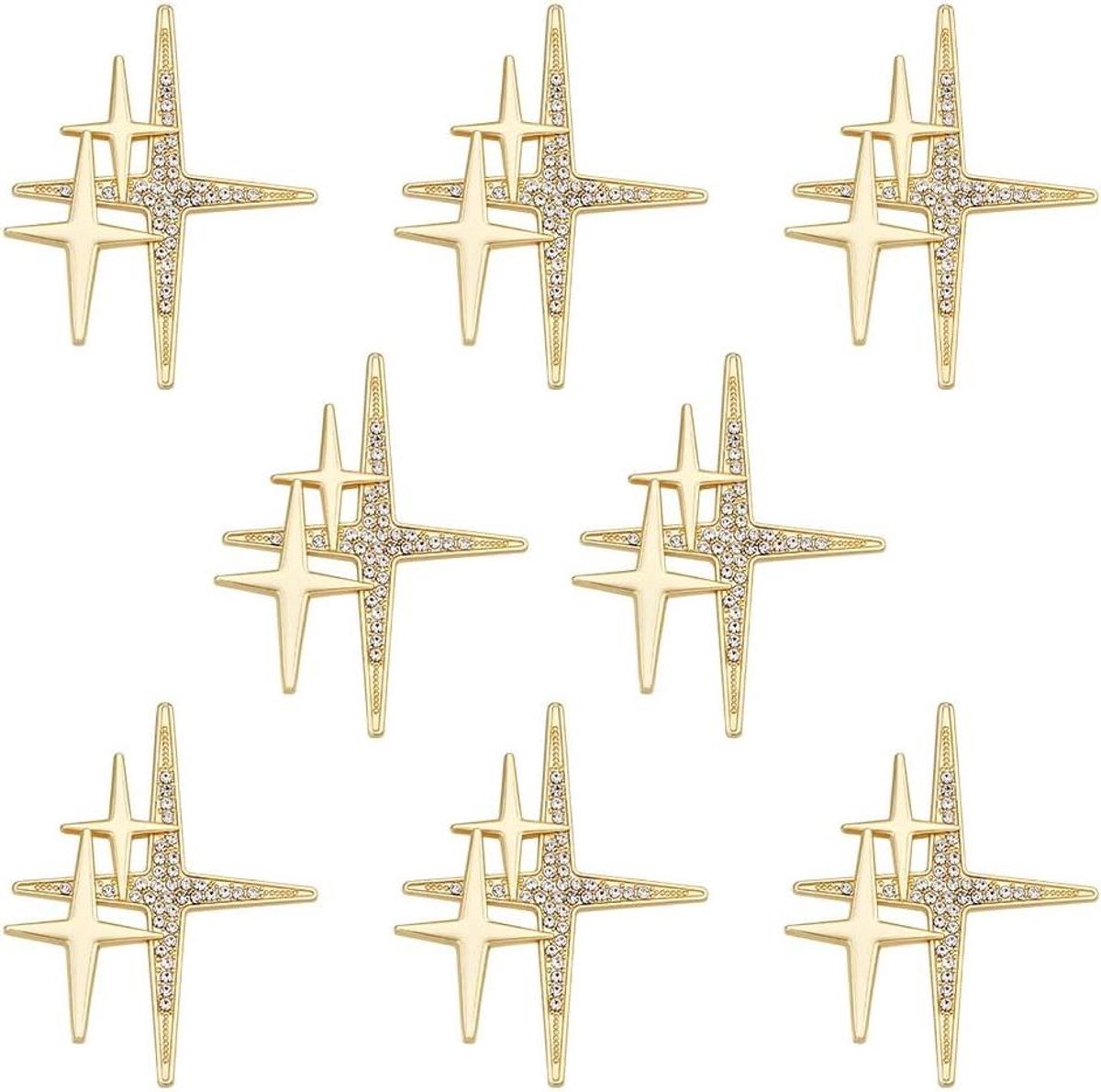 Cosensi - Gouden ster kledingaccessoires voor dames en heren - 8 broches - 49 x 39 mm - Legering - Strass - Pailletten - Trendy fashionaccessoires