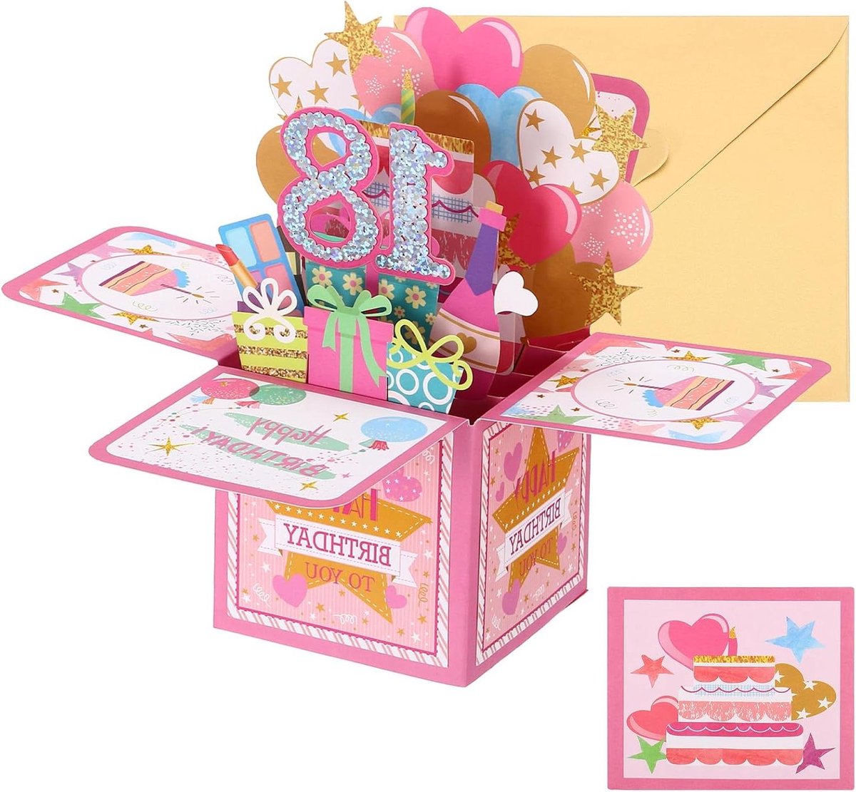Cosensi - Verjaardagskaart met grappige Pop-Up, Sweet 3D Ontwerp - Roze Color voor Vrouwen Meisjes Moeder - Beste Vriend Cadeau - Decoratieve Envelop Inbegrepen