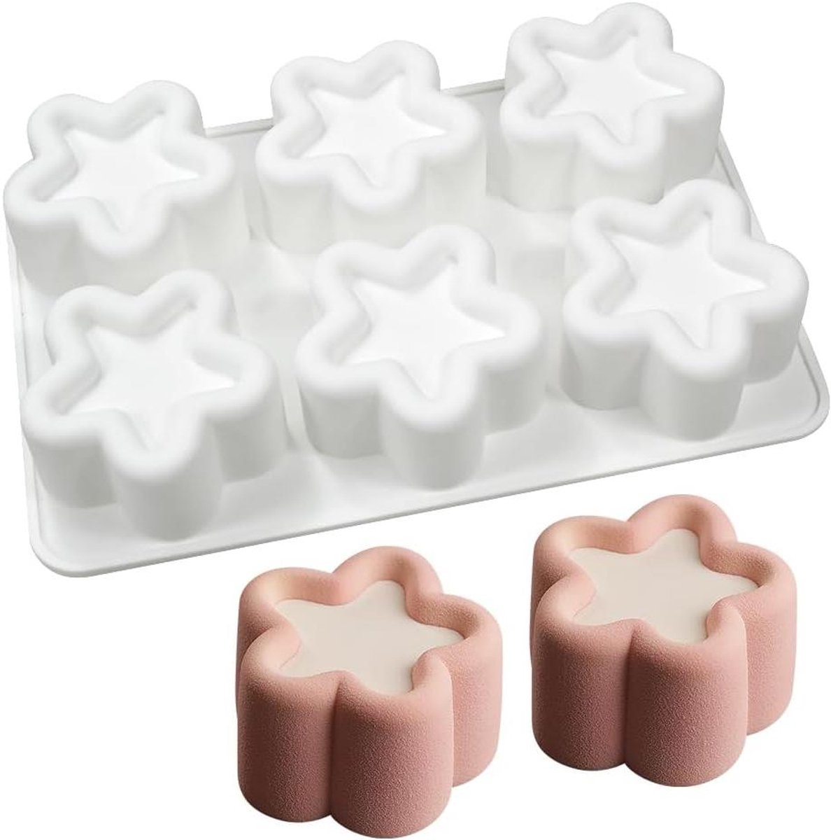 Cosensi - Mousse Cake Mold voor Dessert DIY Chocolade Zeep Kaars - 6 Gaten Stervormige Mal
