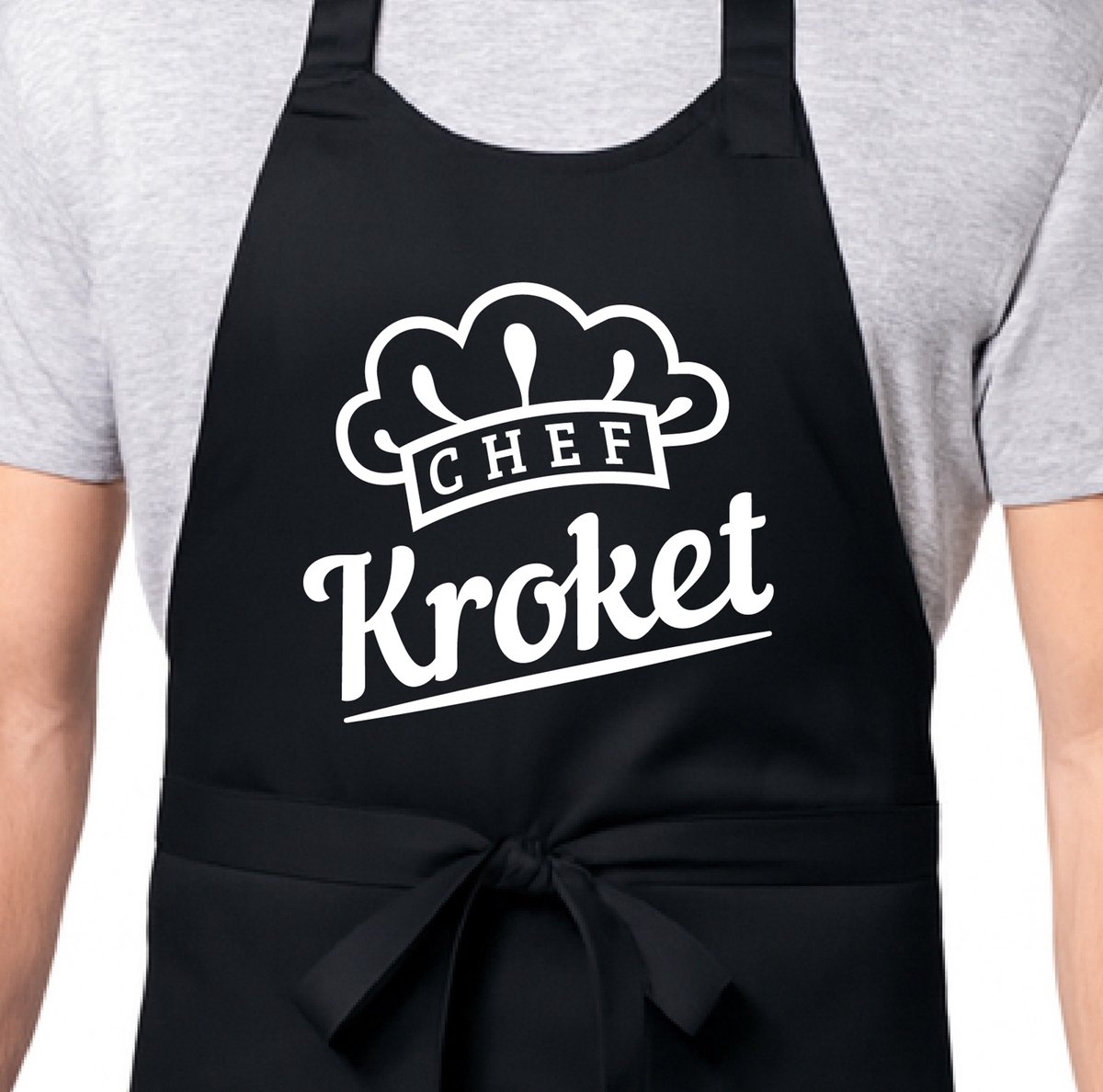 Zomertip! - Keukenschort Chef Kroket | Zwart | Dames/Heren | Verstelbaar | Cadeau-idee | BBQ | Verjaardag | Jubileum | Verrassing | Grapje