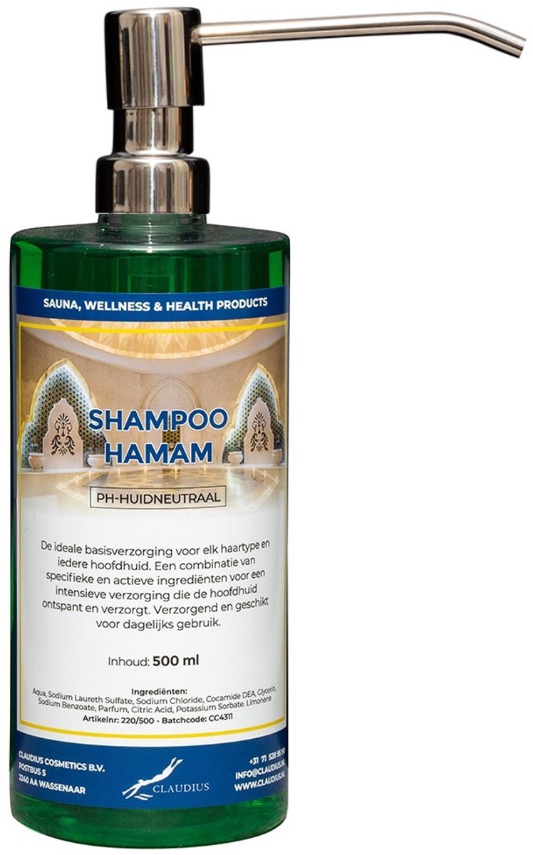 Shampoo Hamam 500 ml met luxe RVS zilverkleurige pomp - haarverzorging