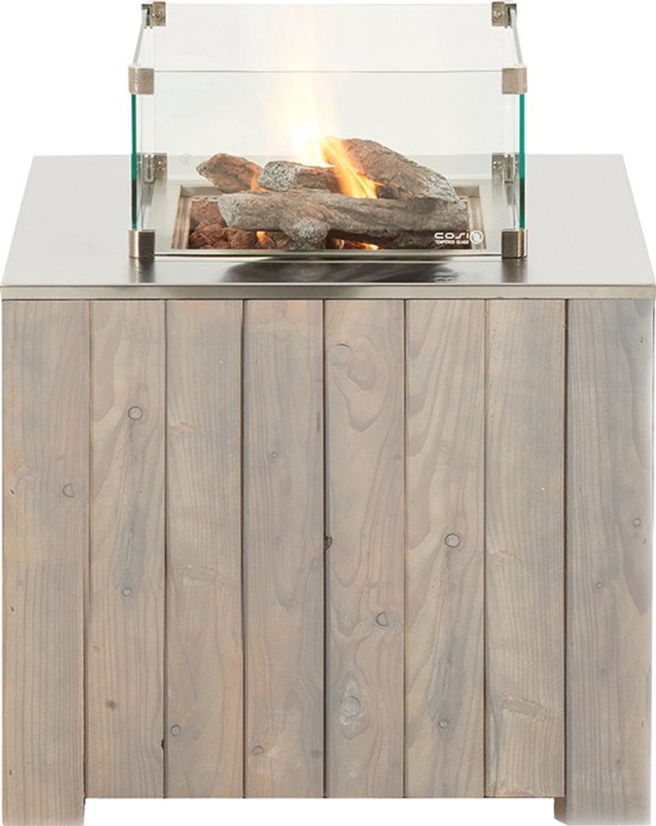 CosiCube- Vuurtafel - 70x70x58cm - Terrasverwarmer - Terraswarmer - Complete Set - Vuurtafel op Gas - Voor Binnen en Buiten - Tuintafel - Tuinhaard - Met mBar Regelaar met Gasslang, Keramische Houtblokken, Lavastenen, Batterij en Afdekplaat - Hout – foto 7