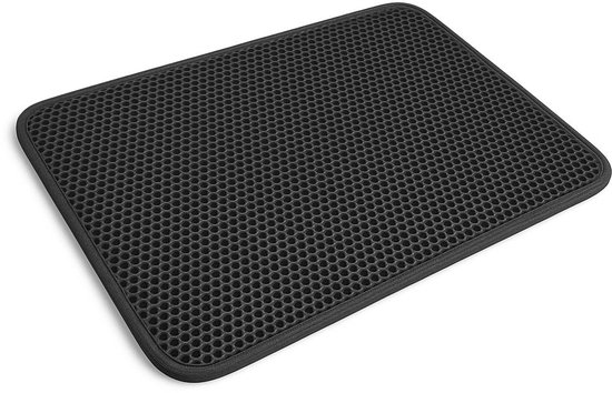 XXL Kattenbakmat – 116x66 Cm – Honingraat, Dubbele Laag – Antislip, Waterdicht & Urinebestendig – Vangt Korrels Op – Wasbaar – Voor Binnenkatten (zwart)