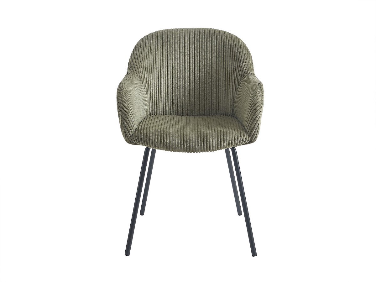Vente-unique Set van 2 stoelen met armleuningen van ribfluweel en zwart metaal - Kaki - MARENZIA