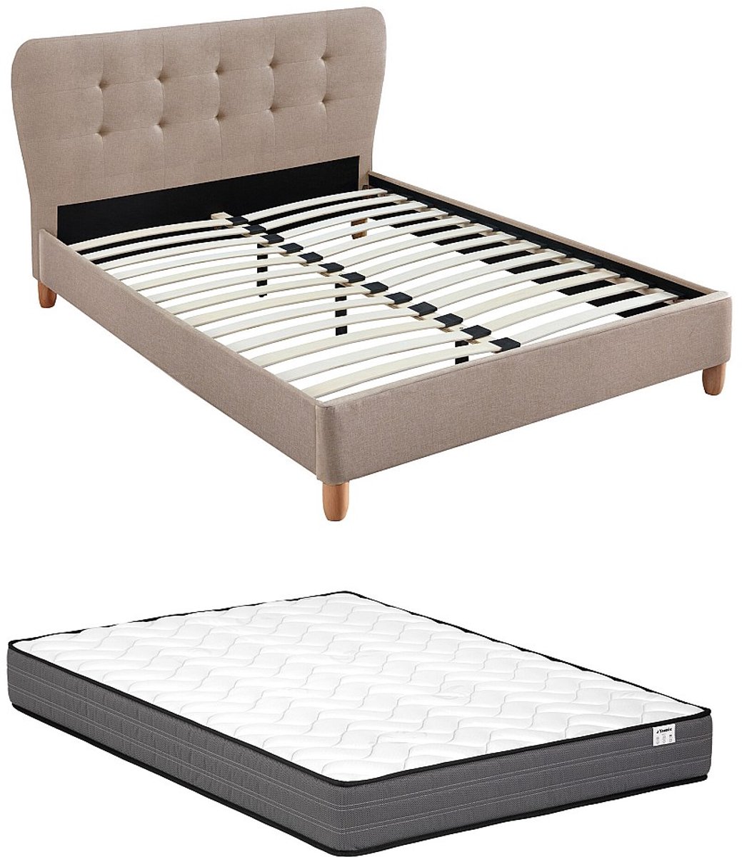 Vente-unique Bedframe stof crème 140 x 190 cm