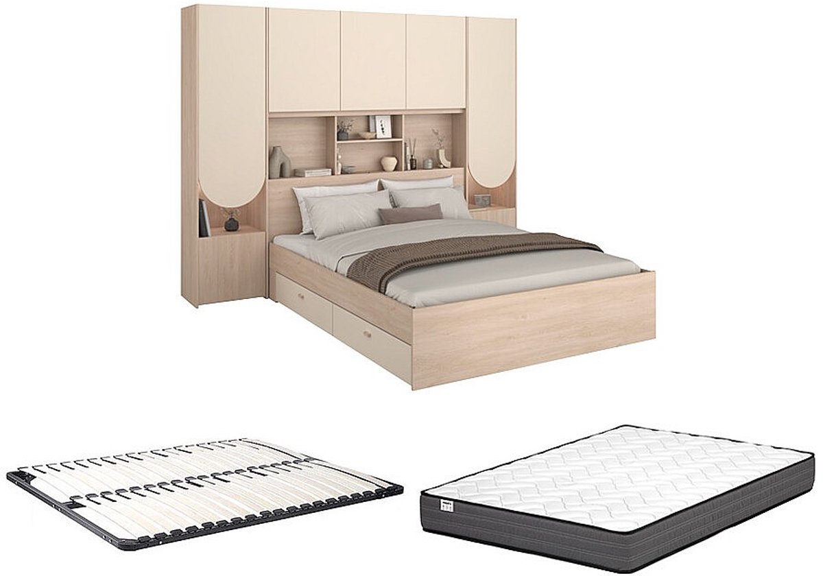 Vente-unique Bedframe hout beige, natuurlijk licht 140 x 190 cm