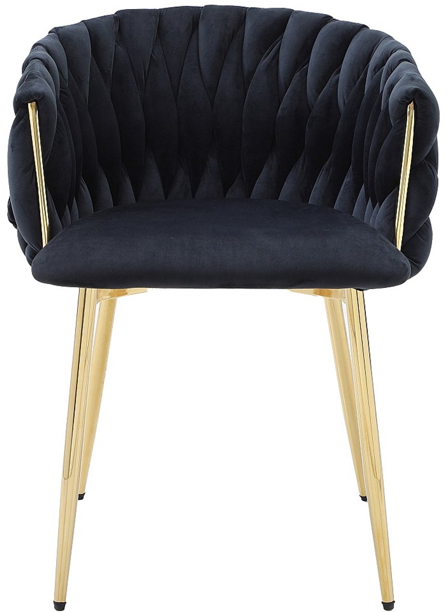 Vente-unique Set van 2 stoelen met armleuningen in fluweel en goudkleurig metaal - Zwart - ELEGANO
