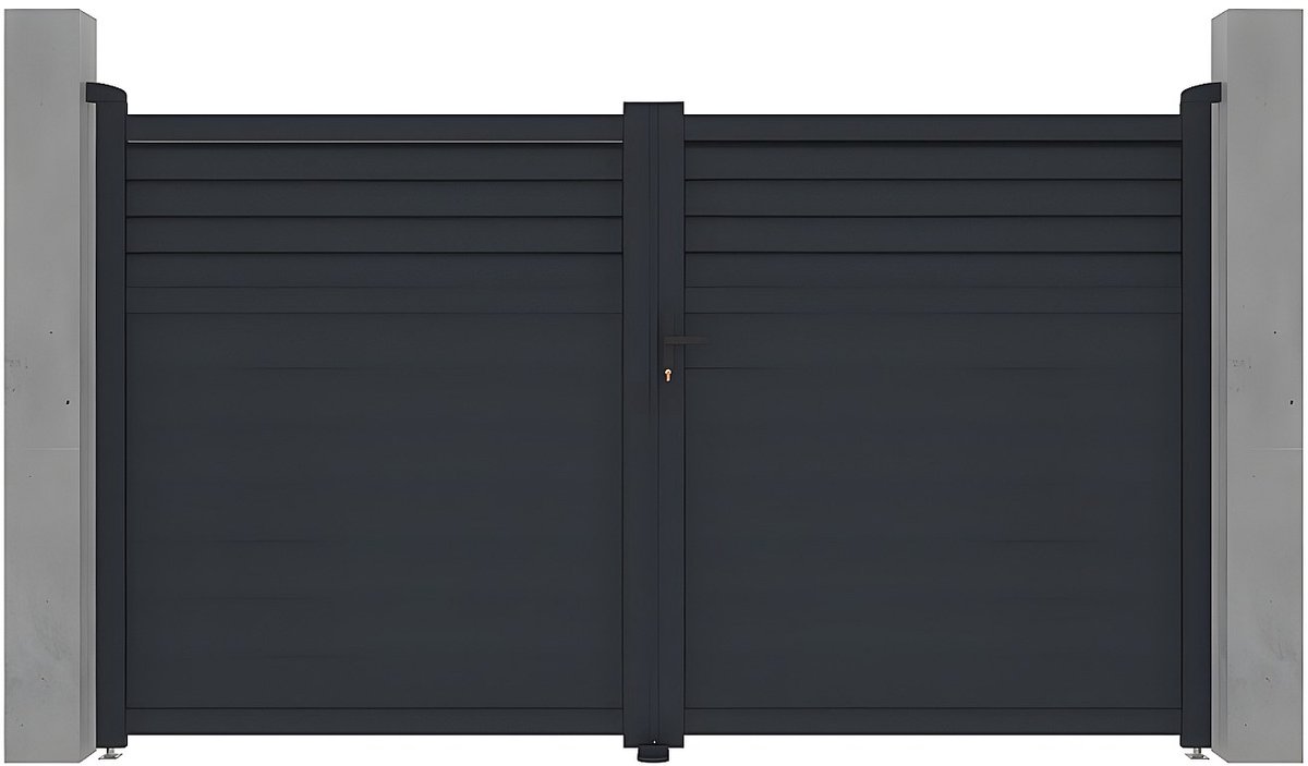 Vente-unique Draaipoort van aluminium L305 x H180 cm - Antraciet - VIAZO