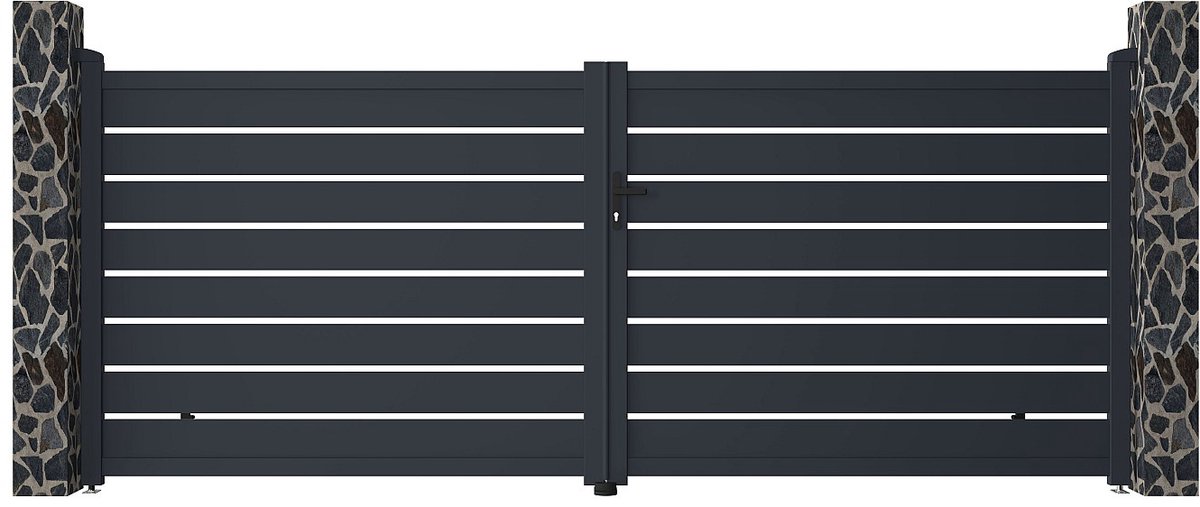 Vente-unique Gemotoriseerde draaipoort van aluminium - Antraciet - L392xH158cm - PRIMO