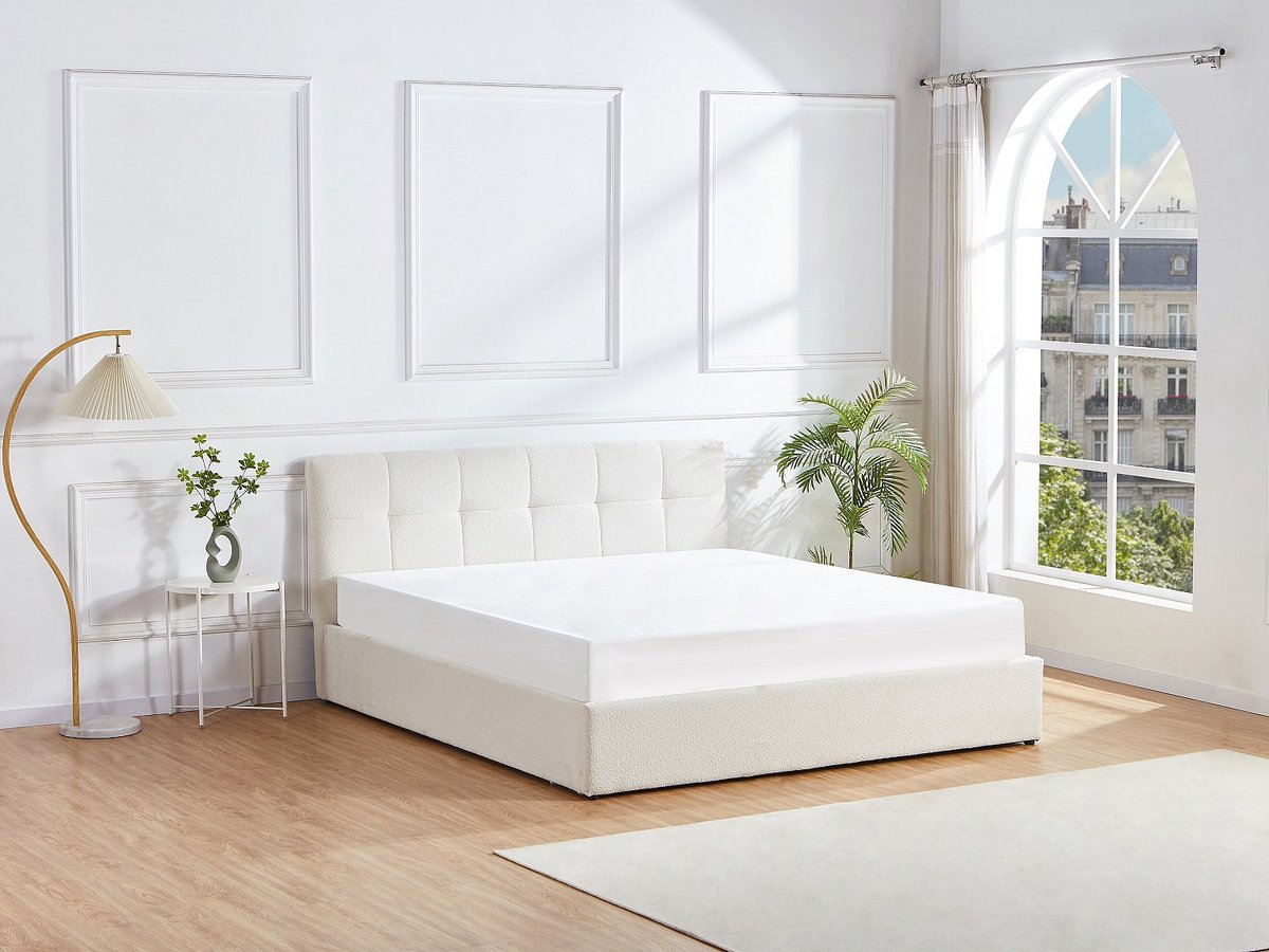 Vente-unique Bed met opbergruimte stof wit 180 x 200 cm (Super King Size Bed)