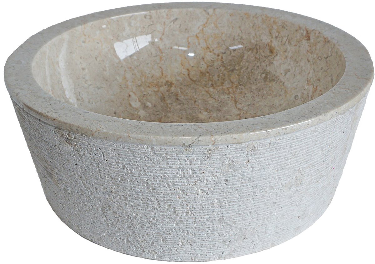 Vente-unique Badkamerwastafel van marmer MARBLE - Kleur crème