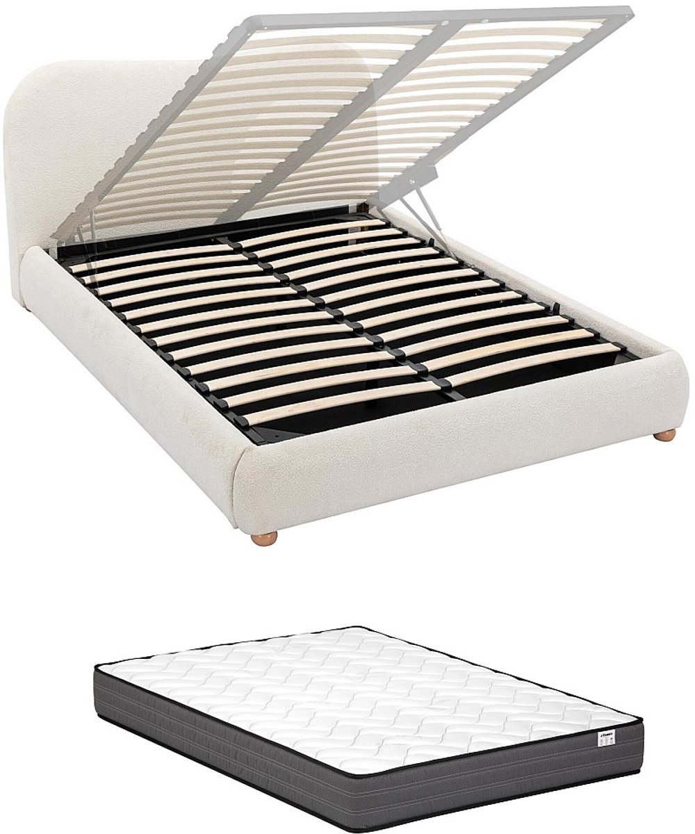 Vente-unique Bed met opbergruimte stof wit 140 x 190 cm