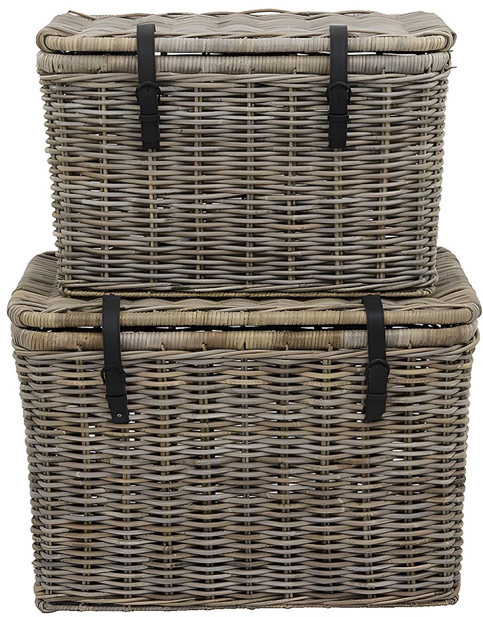 Vente-unique Set van 2 opbergkoffers van kubu NEFTA - L80 x D45 x H55 cm en L70 x D35 x H45 cm - Natuurlijk grijs