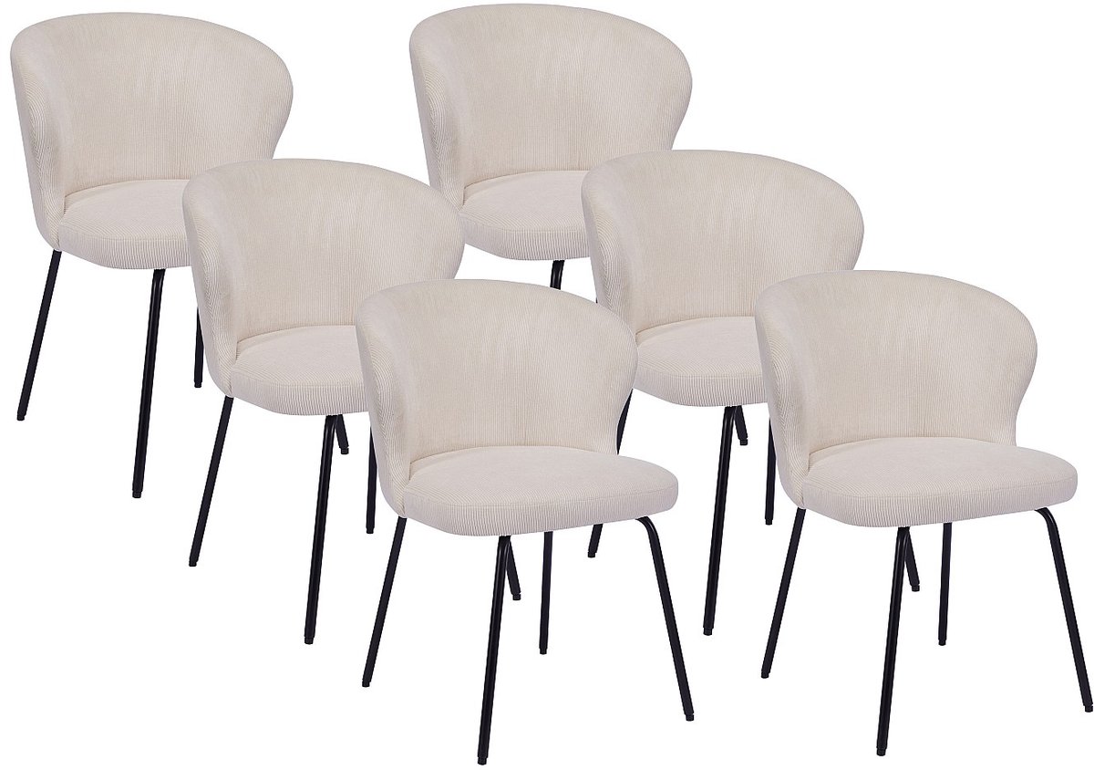 Vente-unique Set van 6 stoelen van ribfluweel en zwart metaal - Crèmewit - RELIOZA