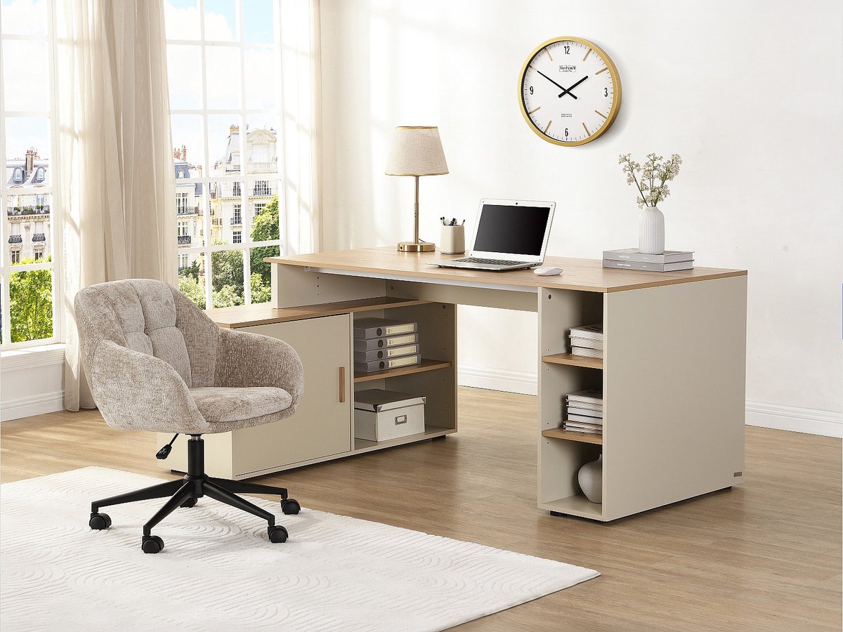 Vente-unique Hoekbureau met opbergruimte - MDF - Beige en naturel - ROMIARA