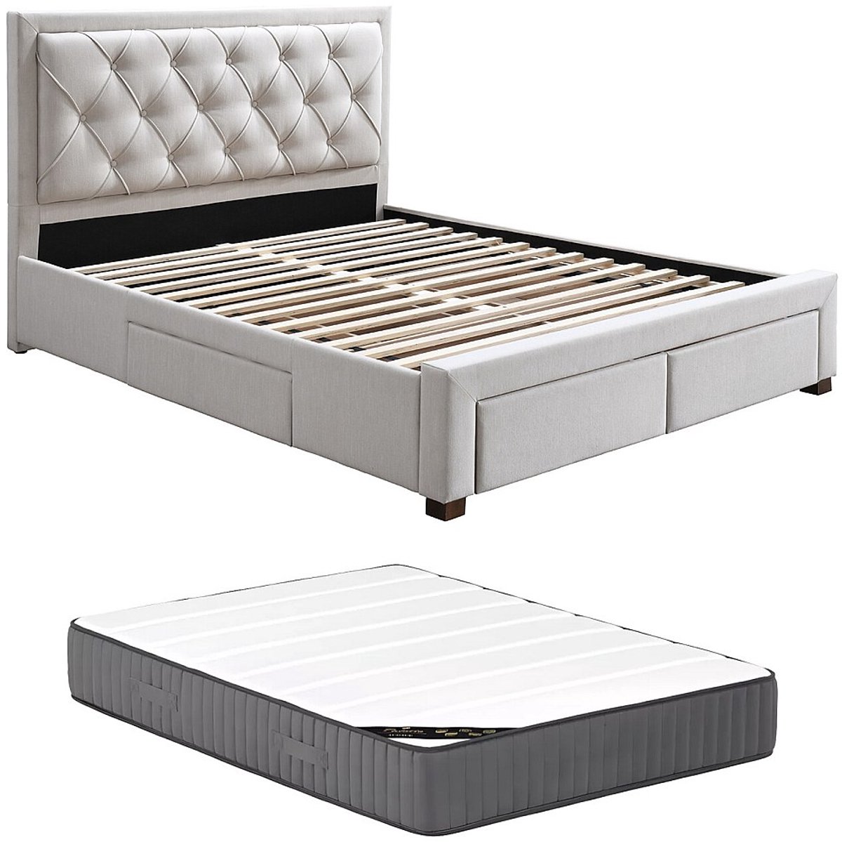 Vente-unique Bedframe stof beige 160 x 200 cm LEOPOLD