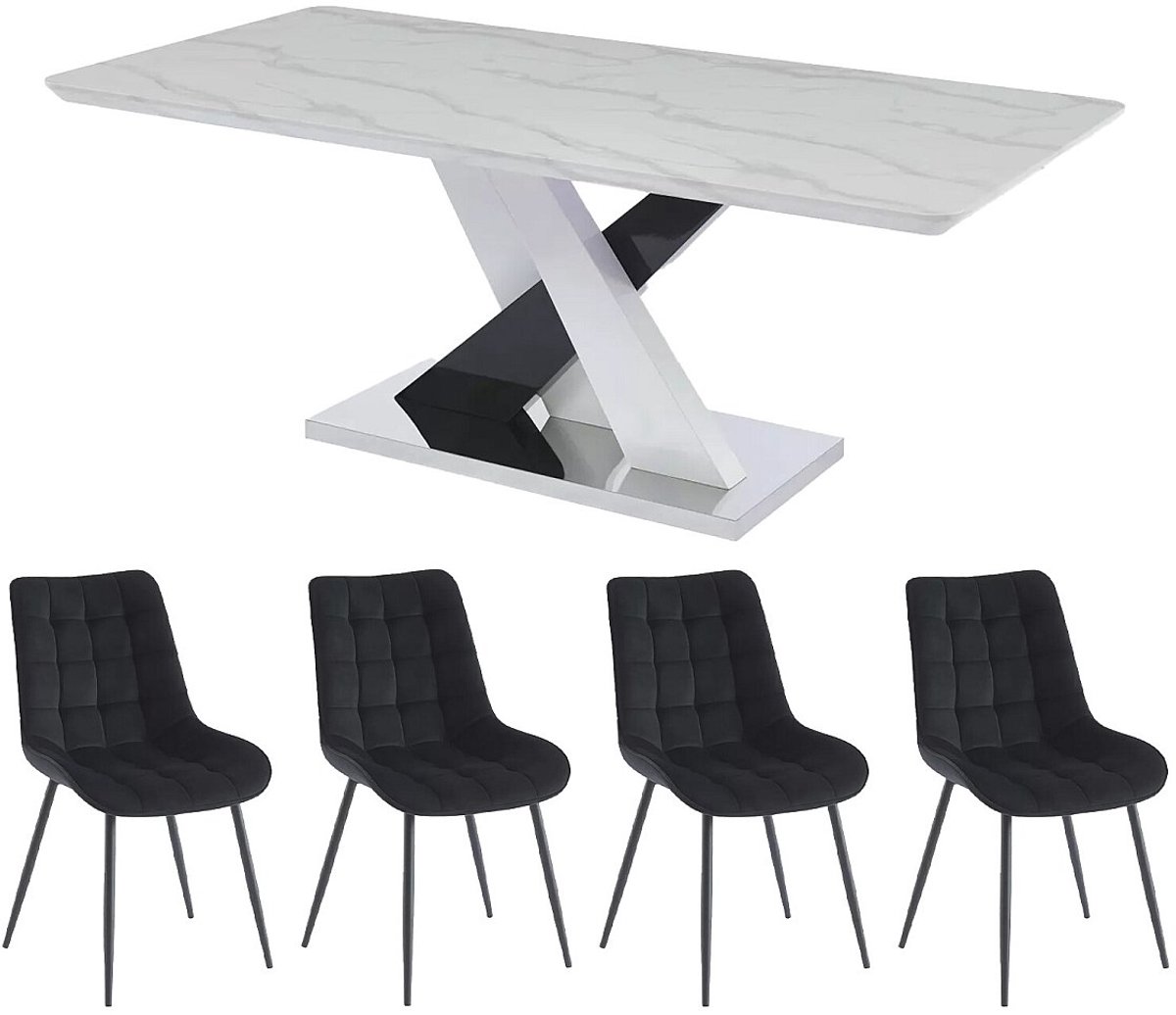 Vente-unique Set tafel EVAELA + 4 stoelen OLLUA - Wit en zwart