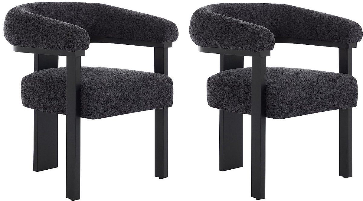 Vente-unique Set van 2 stoelen met armleuningen van boucléstof en zwart rubberhout - Donker antraciet - LIVELIA Antracietgrijs