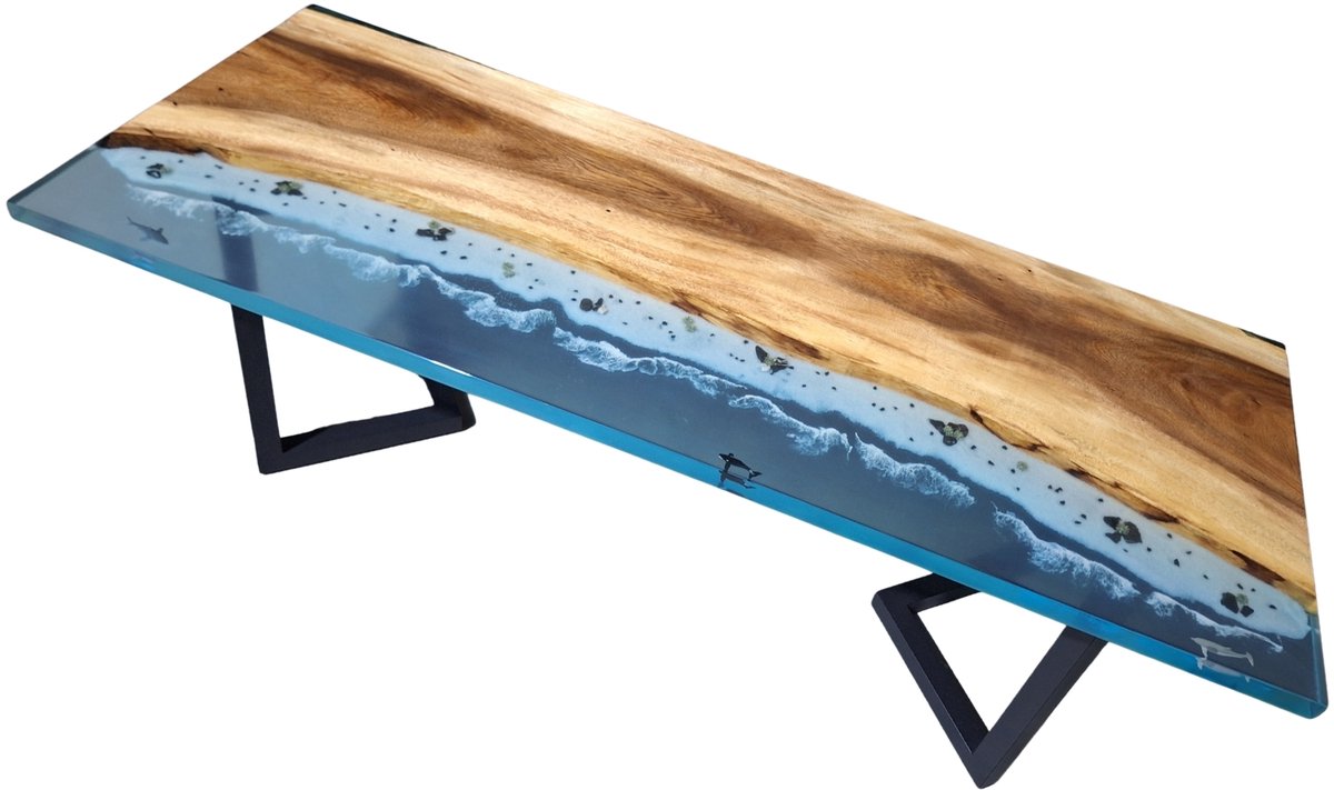 Hoexs Handgemaakte Epoxy Eettafel – 210x80cm - Resin Tafelblad – Uniek & Duurzaam – Industrieel Wonen - River Table
