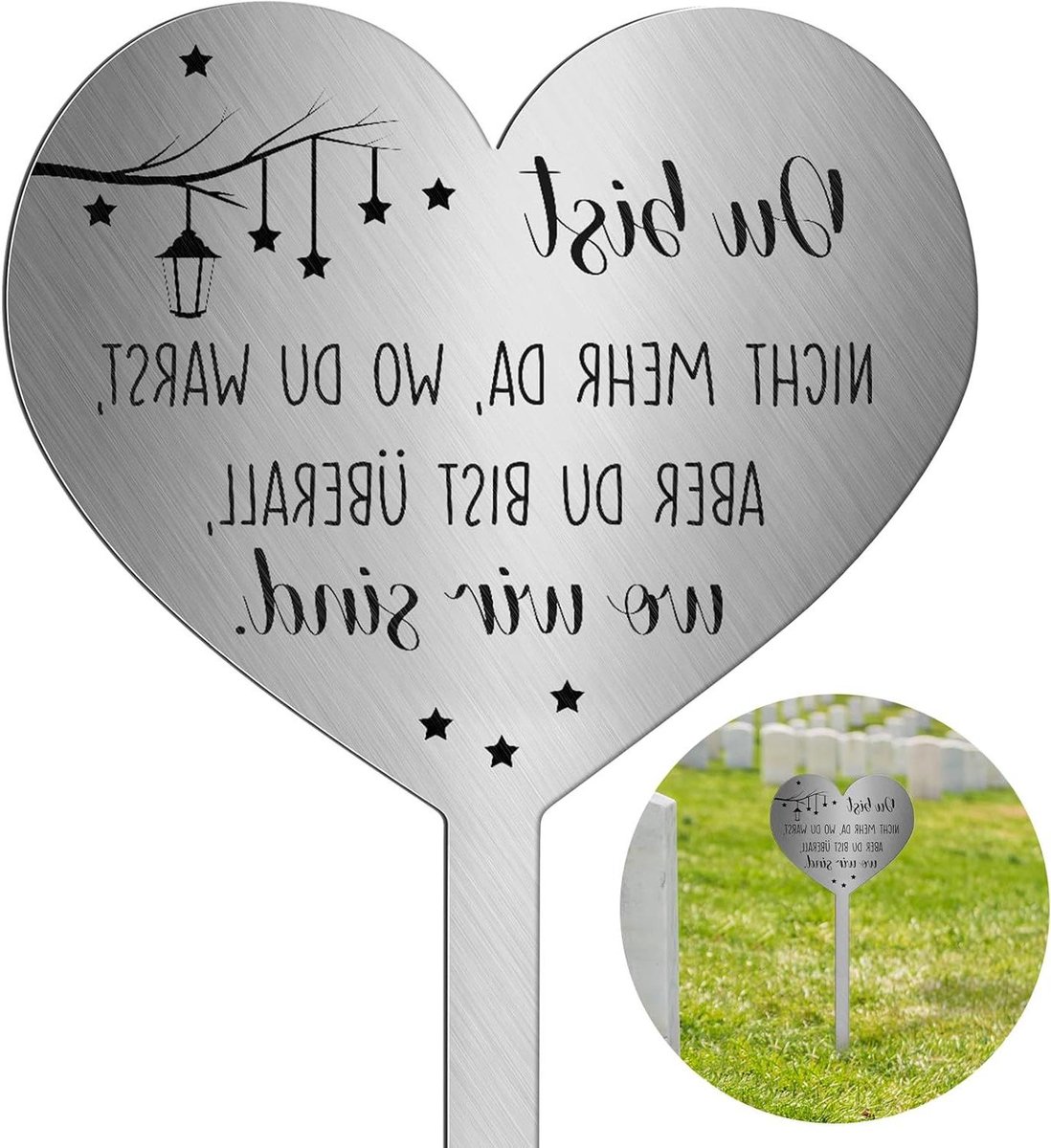 Cosensi - Metaal grafsteen met hart en spreuk - Vorstbestendig en decoratief - Grafdecoratie voor herdenking - Weerbestendig - Stil 10.