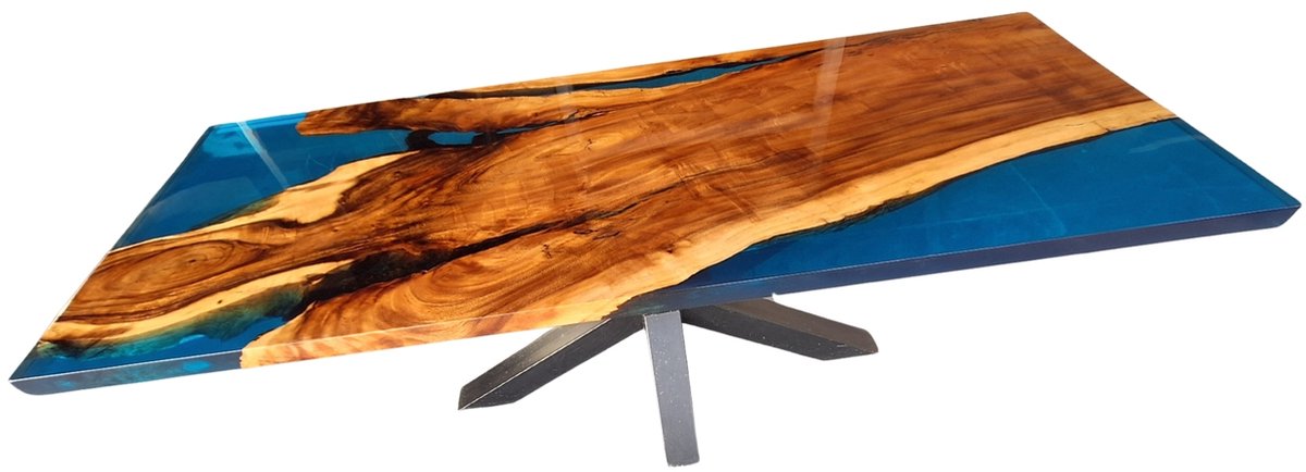 Hoexs Epoxy & Hout Eettafel – 230x90cm - Robuuste Tafel – Uniek Natuurlijke Houtnerf - Boomstamstafel