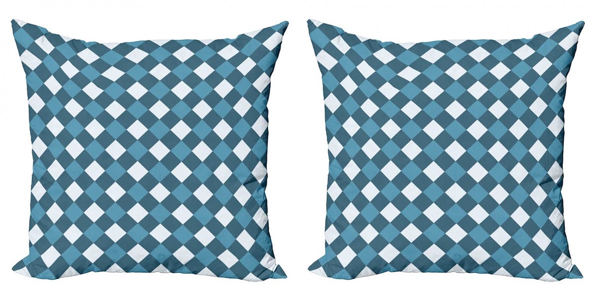 ABAKUHAUS Kussenhoezen Set – 2x40x40 cm – Leisteen blauw-wit – dubbelzijdig bedrukt, rits