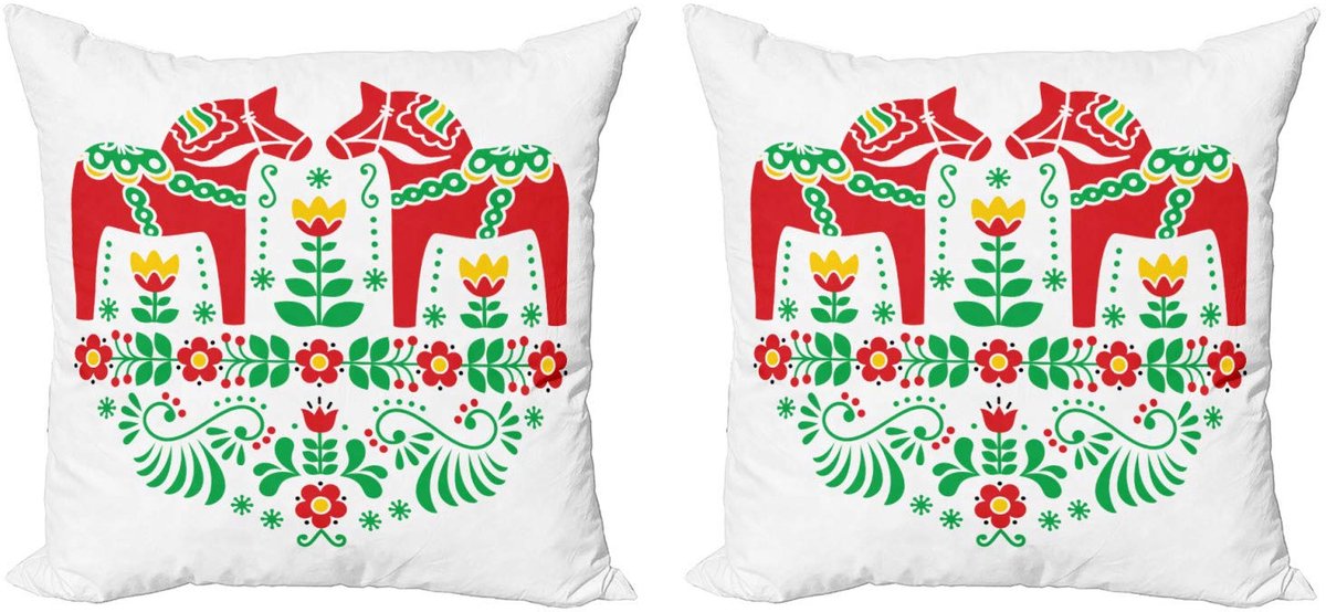 ABAKUHAUS Zweeds Folk Kussenhoes 2×40×40 cm – Dubbelzijdig, rits Vermilion Erde Gelb