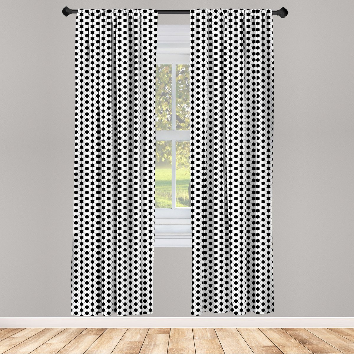 ABAKUHAUS Voetbal gordijnen – 2x75x225 cm – halfdonker, 100% microfaser – Wit/Zwart