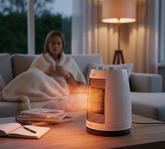 Ventilatorkachel, energiebesparend, stil, 1500 W, elektrische verwarming met nachtlampje voor ventilatorkachel, PTC-keramische elektrische verwarming met led-display en 3 snelheden (zwart