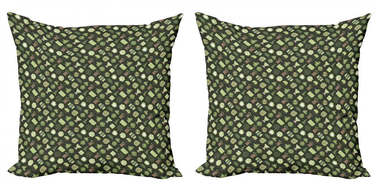 ABAKUHAUS Geometrisch Bos Kussenhoezen – 2x 40x40 cm – Dubbelzijdig digitaal druk – Mikrofaser Dunkelgrün