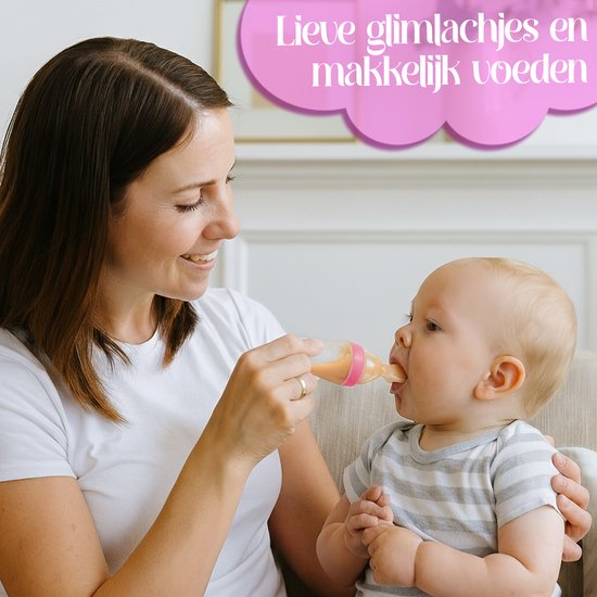 BenjaGoods Baby knijpfles en fruitspeen - Baby flessen - speen - Baby bestek - Knijpfles - Lepel - fruitspeen - Roze - Paars van BenjaGoods — afbeelding 3