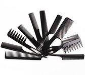 Zwarte kammen set – 10 delige kunststof styling kammen met brede en fijne tanden – professionele haar kammen voor dames en heren – ideaal voor secties, styling en dagelijks gebruik