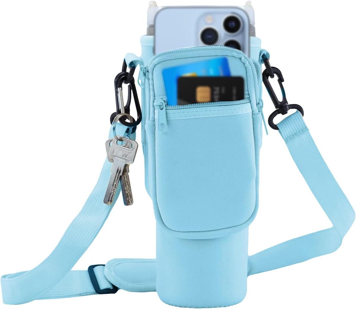 Cosensi - Draagtas voor waterfles 100 ml met telefoonvak en verstelbare riem - Blauw