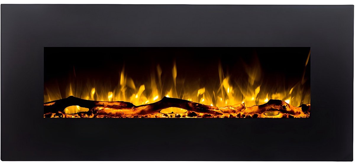Vente-unique Elektrische sfeerhaard LALITA - L110 x D14 x H49 cm - Zwart L 110 cm x H 49 cm x D 14 cm