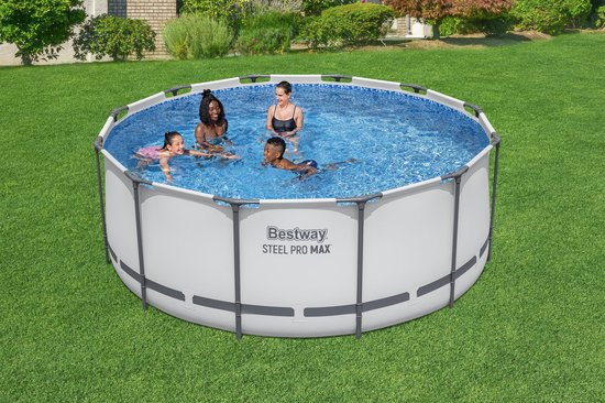 Bestway Steel Pro Max Frame Zwembadset met filterpomp, diameter 366 x 100 cm, lichtgrijs, rond