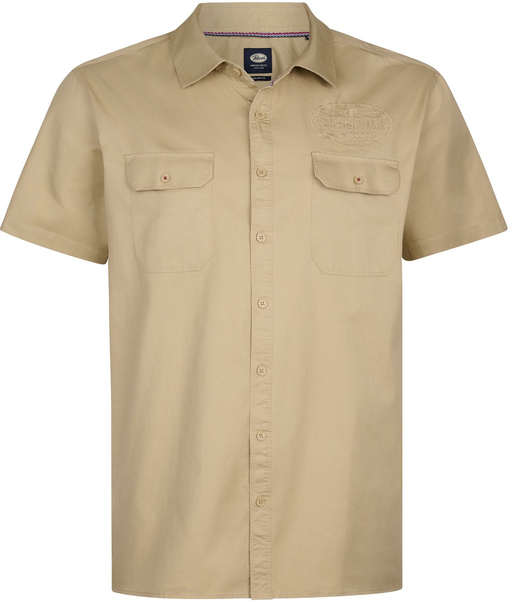 Petrol Industries - Heren Plus Size effen overhemd met korte mouwen Trailhawk - Oranje - Maat 4XL
