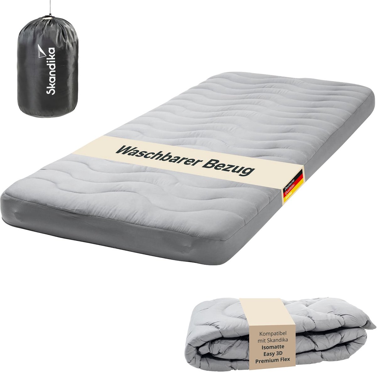 Skandika Overtrek voor isomat Easy 3D Premium Flex - matrastopper, 200 x 85 x 12 cm, polyestervulling, zacht, ademend, wasbaar, met ritssluiting | matrastopper, matrashoes