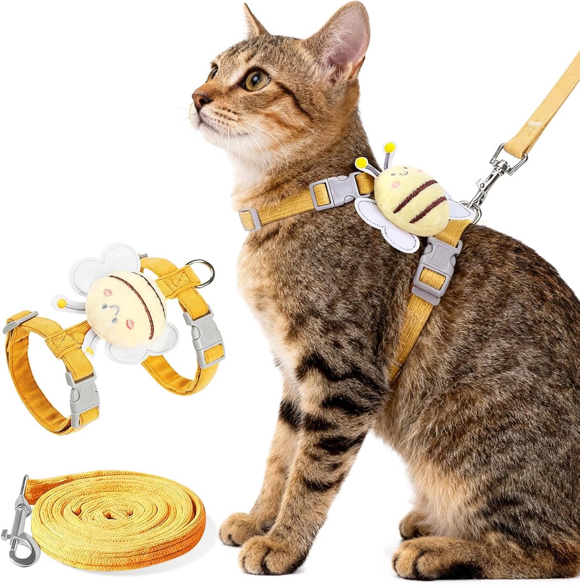Gsedaox- Kattenharnas met Lijn - Zachte Vestvormige Tuig -Verstelbaar Anti-ontsnapping - Bij Design -M Geel